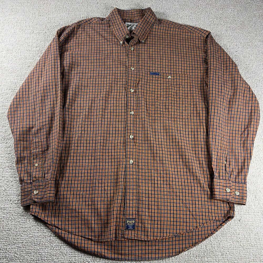 Vintage Paco Plaid Long Sleeve Button Up Shirt Orange Men’s Size XL